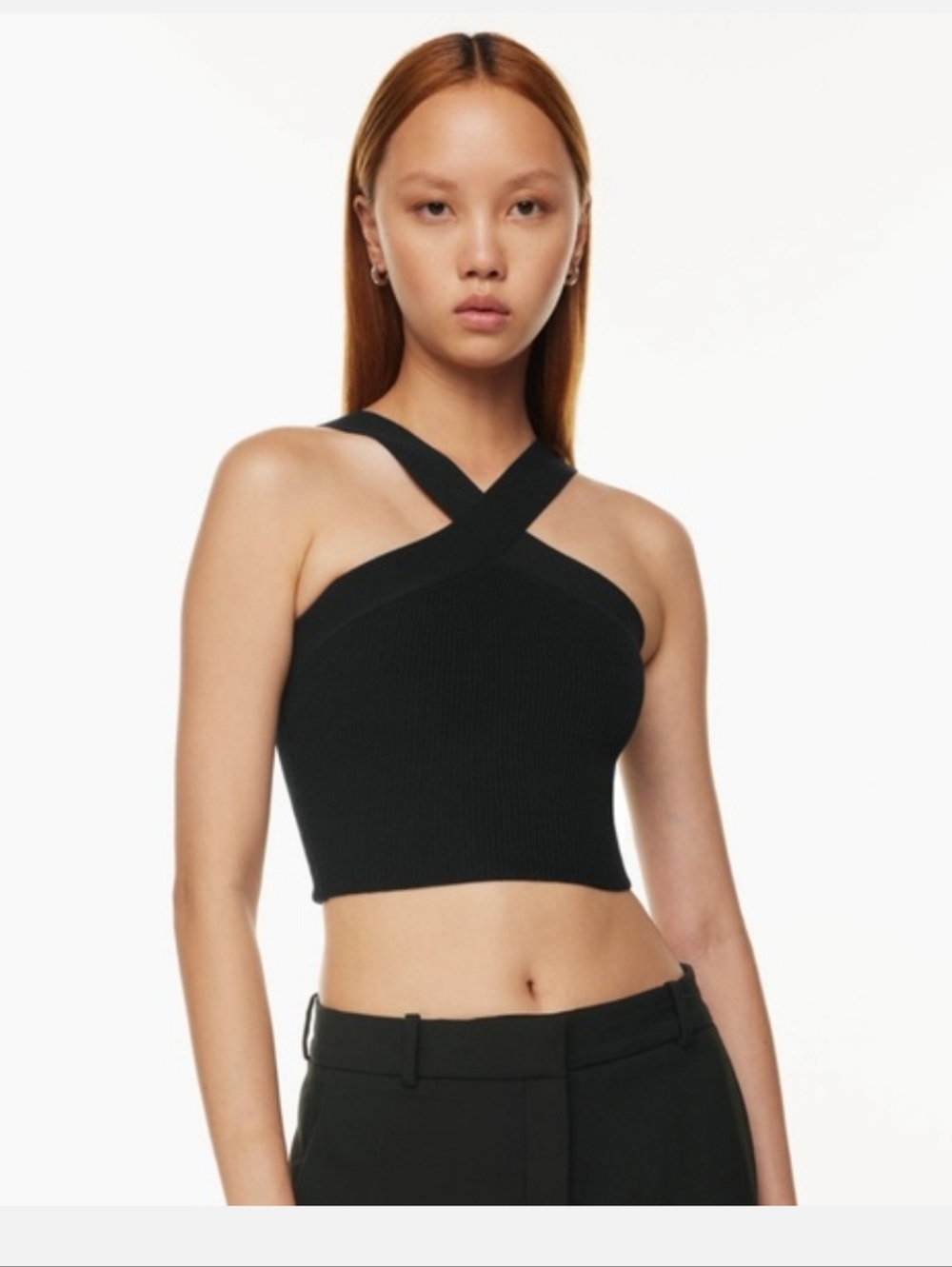 Babaton Sculpt Knit Criss Cross Cropped Ribbed Halter Top